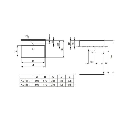 Ideal Standard K081601 - Håndvask til bordplade STRADA 60x42 cm keramik/hvid