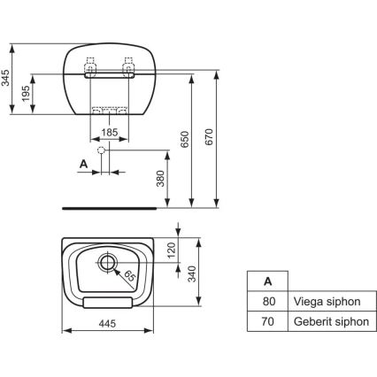 Ideal Standard R380601 - Væghængt håndvask DOURO 44,5x34 cm keramik/hvid