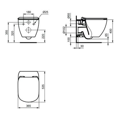 Ideal Standard T3546V3 - Væghængt toilet TESI med SoftClose-sæde, keramik/sort