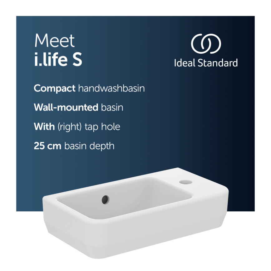 Ideal Standard T458601 - Væghængt håndvask I.LIFE S 45x25 cm keramik/hvid