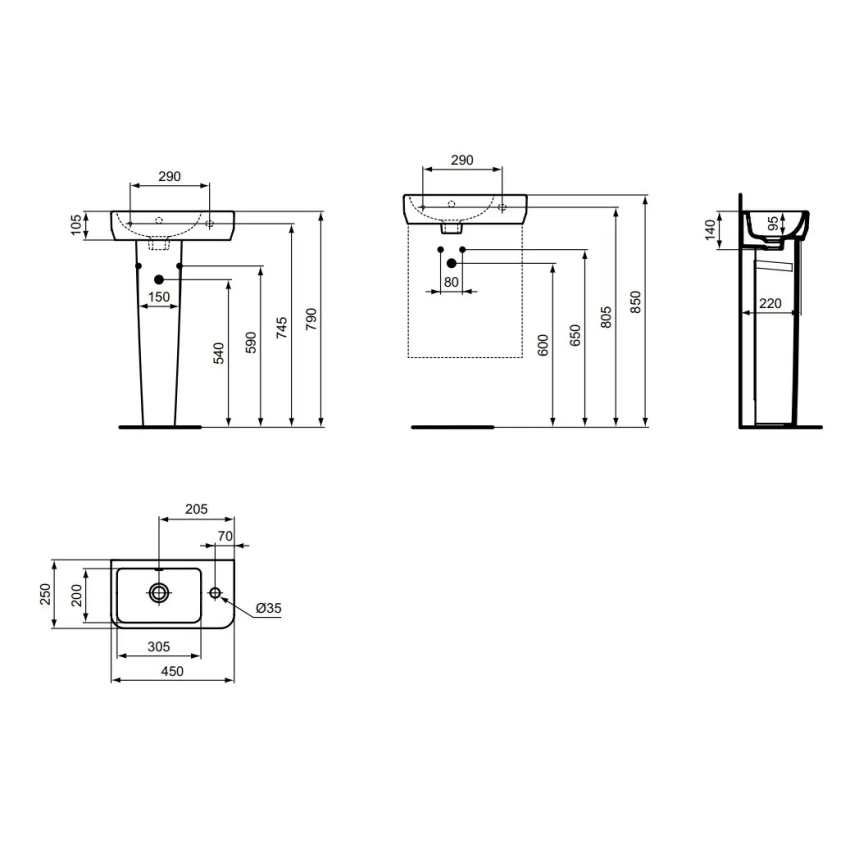 Ideal Standard T458601 - Væghængt håndvask I.LIFE S 45x25 cm keramik/hvid