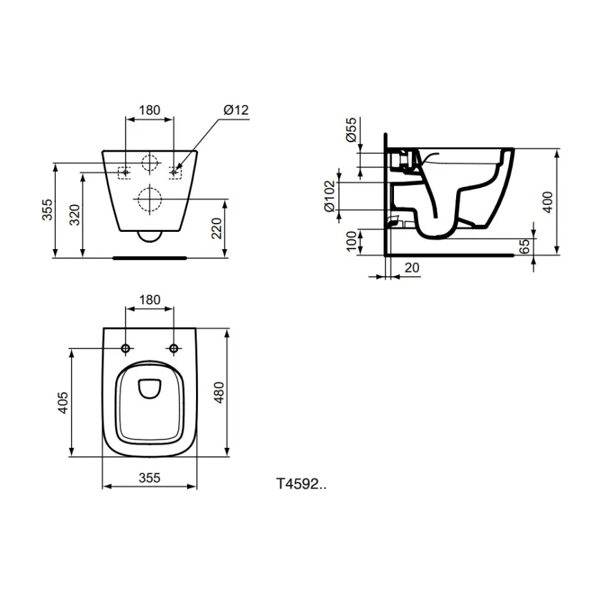 Ideal Standard T459201 - Væghængt WC uden skyllekant I.LIFE S keramik/hvid