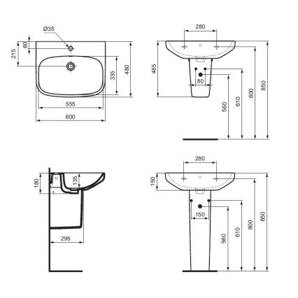 Ideal Standard T470501 - Vægmonteret håndvask I.LIFE A 60x48 cm keramik/hvid