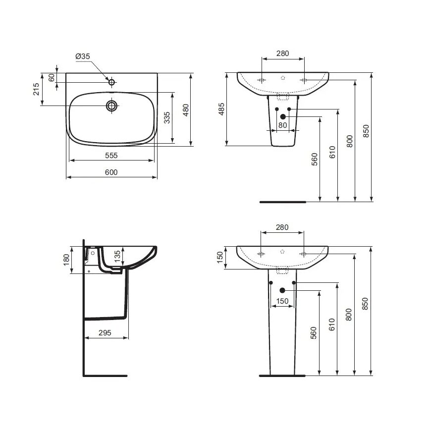 Ideal Standard T470501 - Vægmonteret håndvask I.LIFE A 60x48 cm keramik/hvid