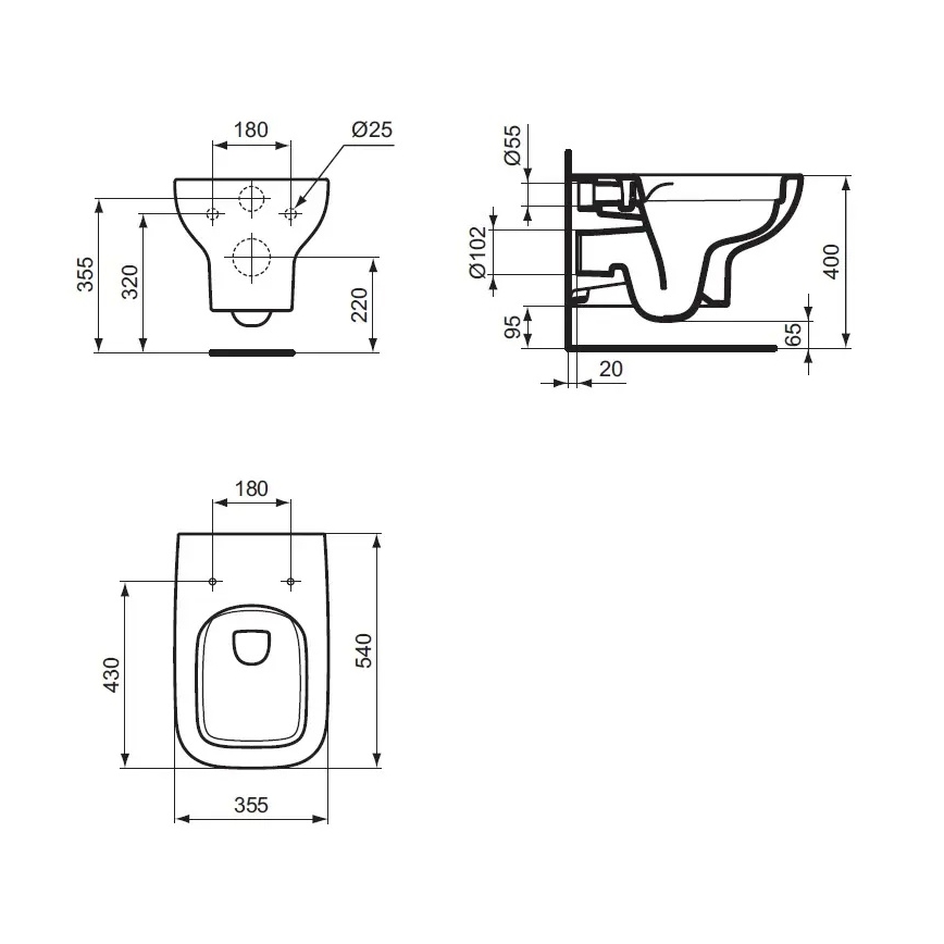 Ideal Standard T471701 - Væghængt toilet Rimless I.LIFE A keramik/hvid