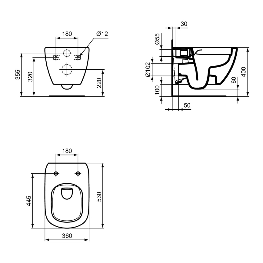 Ideal Standard T493201 - Væghængt Rimless-toilet TESI keramik/hvid