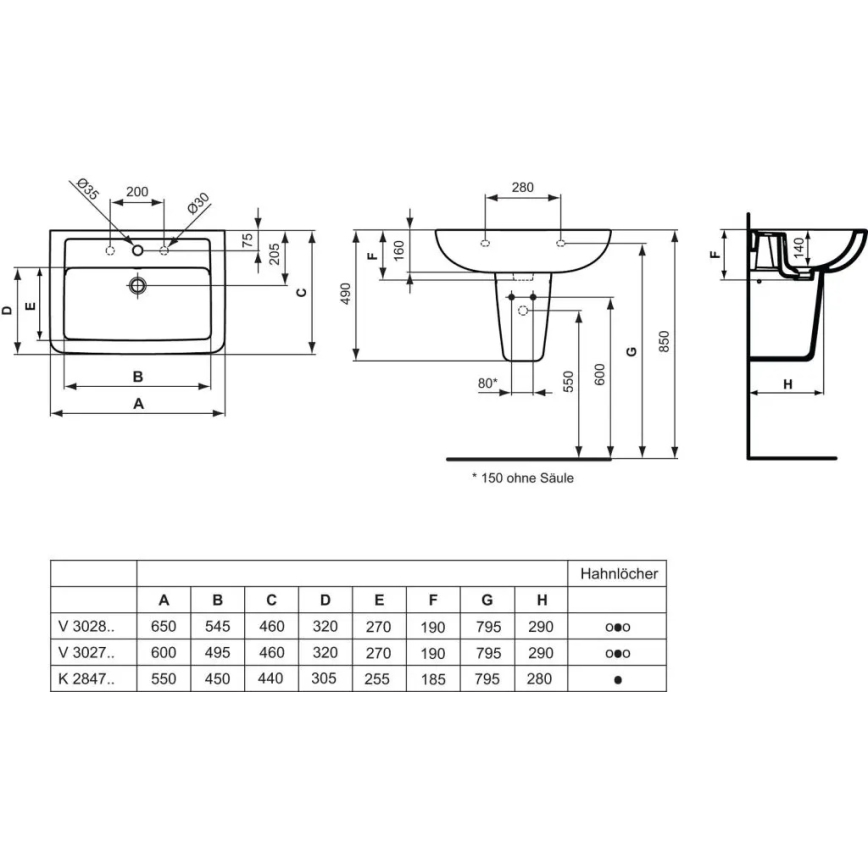 Ideal Standard V302701 - Væghængt håndvask EUROVIT 60x46 cm keramik/hvid