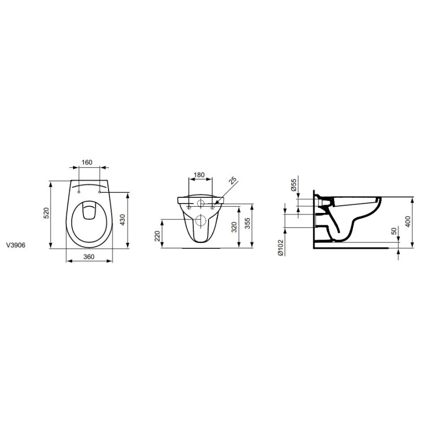 Ideal Standard V390601 - Væghængt toilet EUROVIT keramik/hvid