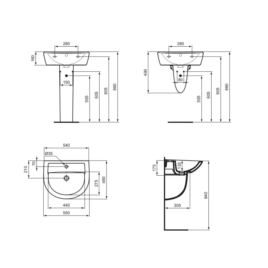 Ideal Standard W332601 - Væghængt håndvask EUROVIT 55x46 cm keramik/hvid