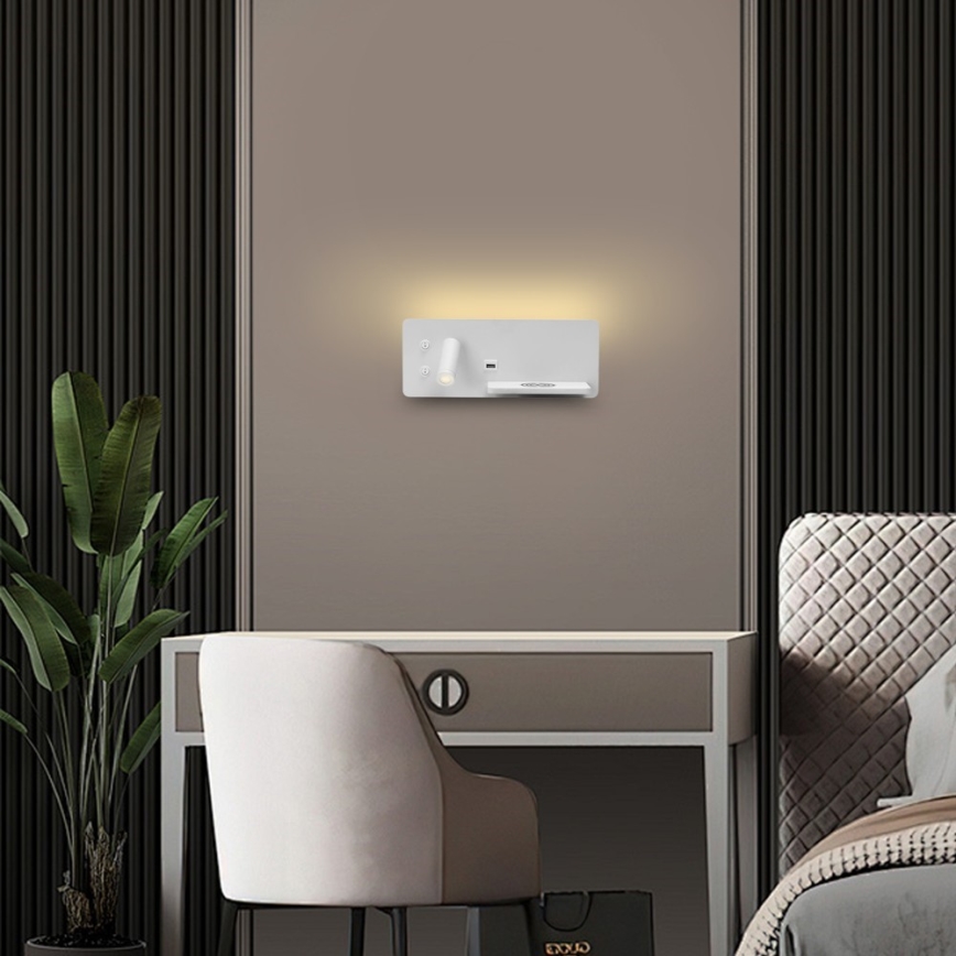 Immax 08285L - LED vægspot m. hylde + USB-port og trådløs opladning Be PREPARE LED/3W/230V hvid