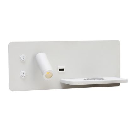Immax 08285L - LED vægspot m. hylde + USB-port og trådløs opladning Be PREPARE LED/3W/230V hvid