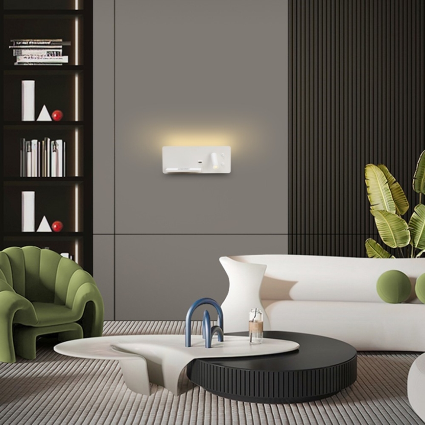 Immax 08286L - LED væglampe med hylde, USB-port og trådløs opladning Be PREPARE LED/3W/230V + LED/3W hvid