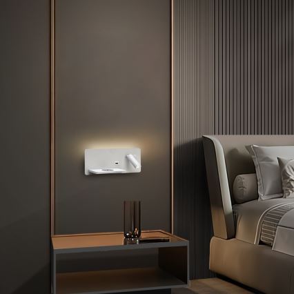 Immax 08286L - LED vægspot m. hylde + USB-port og trådløs opladning Be PREPARE LED/3W/230V + LED/3W hvid