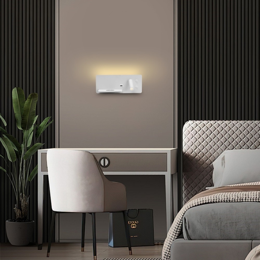 Immax 08286L - LED vægspot m. hylde + USB-port og trådløs opladning Be PREPARE LED/3W/230V + LED/3W hvid