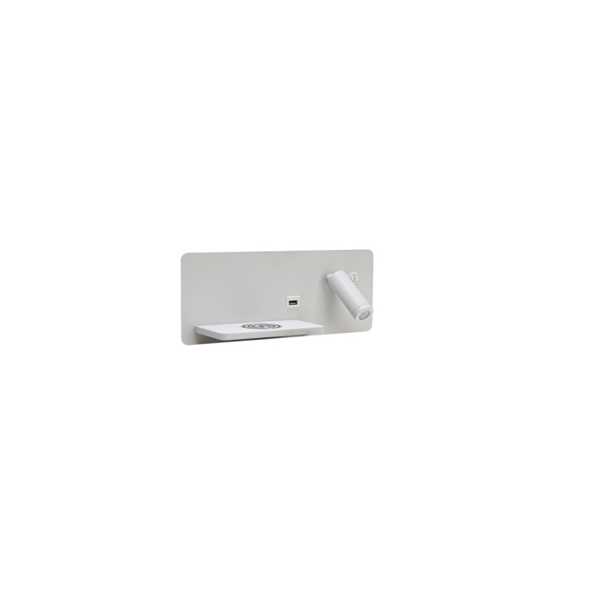 Immax 08286L - LED vægspot m. hylde + USB-port og trådløs opladning Be PREPARE LED/3W/230V + LED/3W hvid