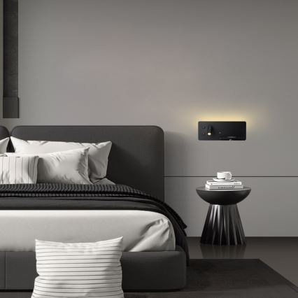 Immax 08287L - LED vægspot m. hylde + USB-port og trådløs opladning Be PREPARE LED/3W/230V + LED/3W sort