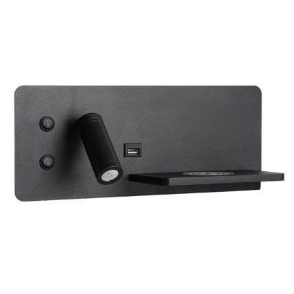 Immax 08287L - LED vægspot m. hylde + USB-port og trådløs opladning Be PREPARE LED/3W/230V + LED/3W sort