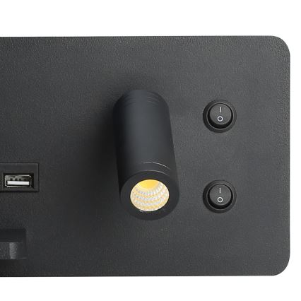 Immax 08288L - LED vægspot m. hylde + USB-port og trådløs opladning Be PREPARE LED/3W/230V + LED/3W sort
