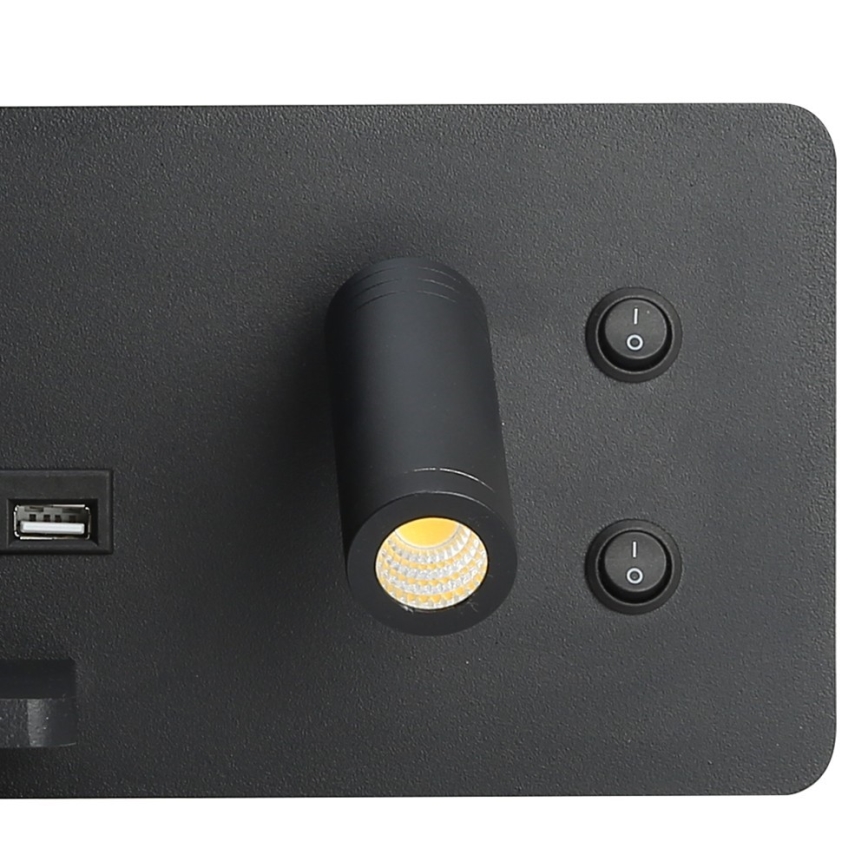 Immax 08288L - LED vægspot m. hylde + USB-port og trådløs opladning Be PREPARE LED/3W/230V + LED/3W sort