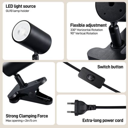 Klemme-lampe PUNTO 1xGU10/9W/230V sort