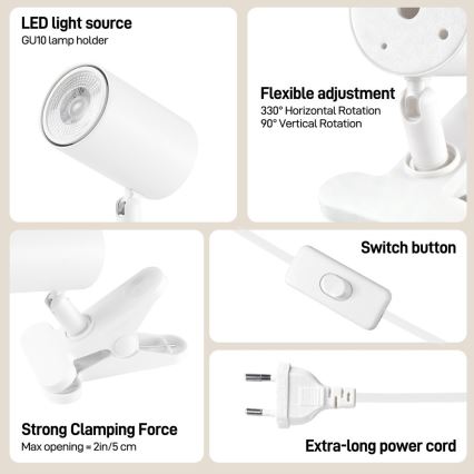 Lampe med klemme PUNTO 1xGU10/9W/230V hvid