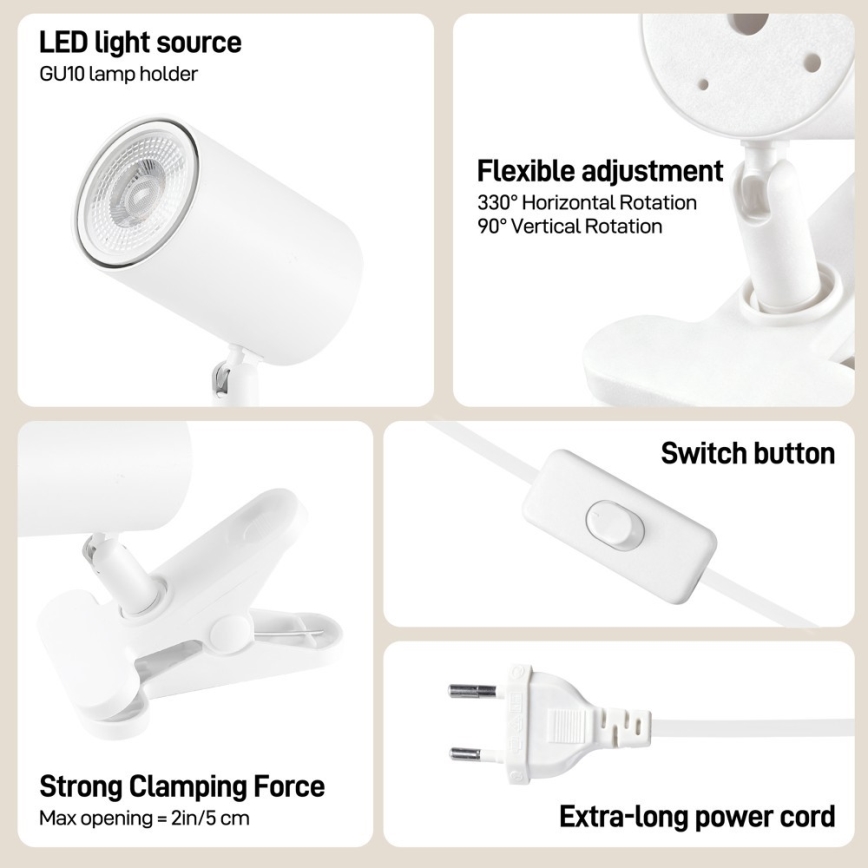 Lampe med klemme PUNTO 1xGU10/9W/230V hvid
