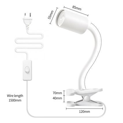 Fleksibel klemme-lampe PUNTO 1xGU10/9W/230V hvid