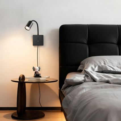 Væglampe med USB PUNTO 1xGU10/9W/230V sort