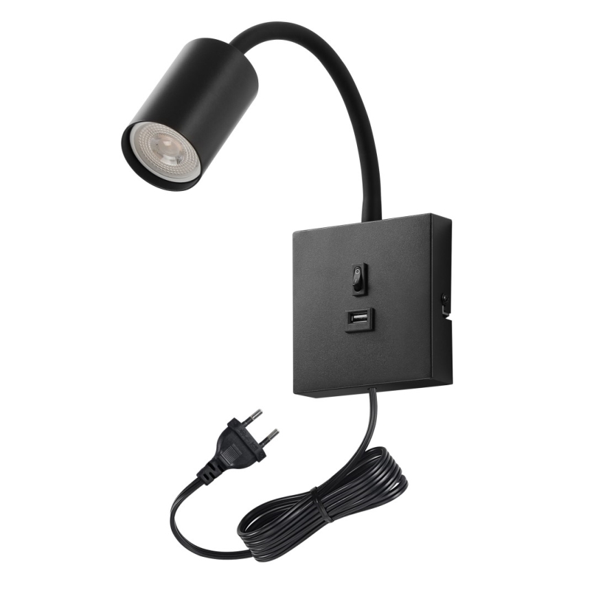 Væglampe med USB PUNTO 1xGU10/9W/230V sort