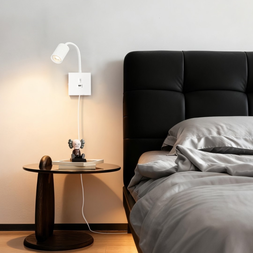 Væglampe med USB PUNTO 1xGU10/9W/230V hvid
