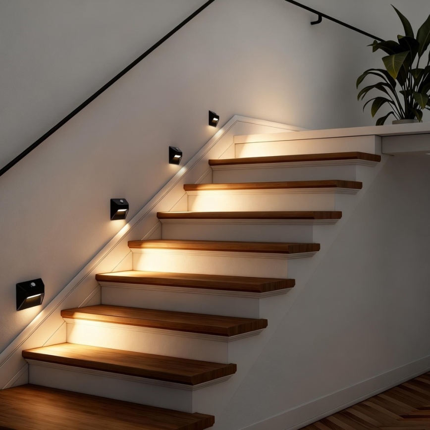 Immax 08307L - Genopladeligt LED-trappelys med bevægelses- og skumringssensor STEP LIGHT LED/0,3W/3,7V 2200 mAh IP53 sort