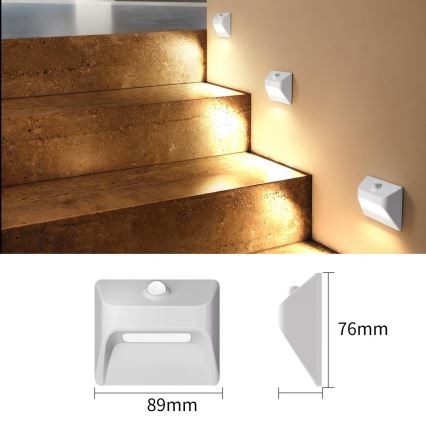 Genopladeligt LED-trappelys med bevægelses- og skumringssensor STEP LIGHT LED/0,3W/3,7V 2200 mAh IP53 hvid