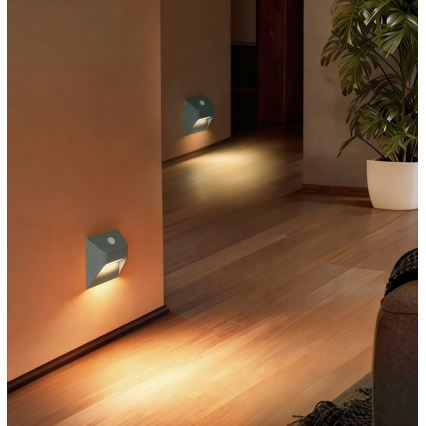 Immax 08309L - LED genopladelig trappelampe med bevægelses- og skumringssensor STEP LIGHT LED/0,3W/3,7V 2200 mAh IP53 grå