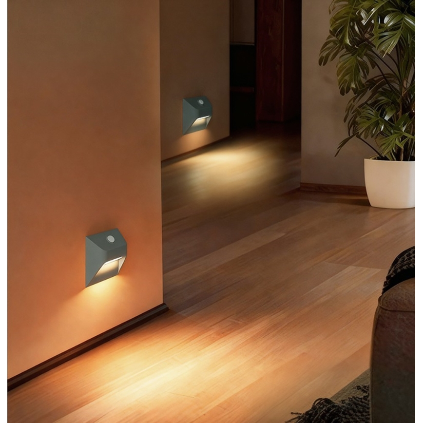 Immax 08309L - LED genopladelig trappelampe med bevægelses- og skumringssensor STEP LIGHT LED/0,3W/3,7V 2200 mAh IP53 grå