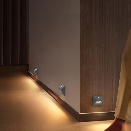 Immax 08309L - LED genopladelig trappelampe med bevægelses- og skumringssensor STEP LIGHT LED/0,3W/3,7V 2200 mAh IP53 grå