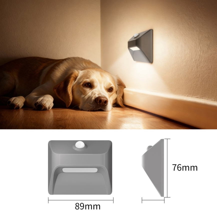 Immax 08309L - LED genopladelig trappelampe med bevægelses- og skumringssensor STEP LIGHT LED/0,3W/3,7V 2200 mAh IP53 grå