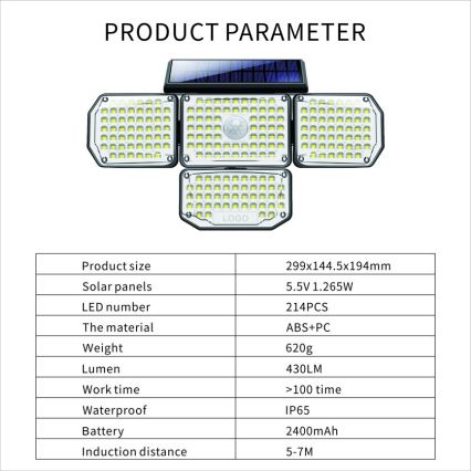 Soldrevet LED væglampe med sensor LED/5W/5,5V IP65 2400 mAh