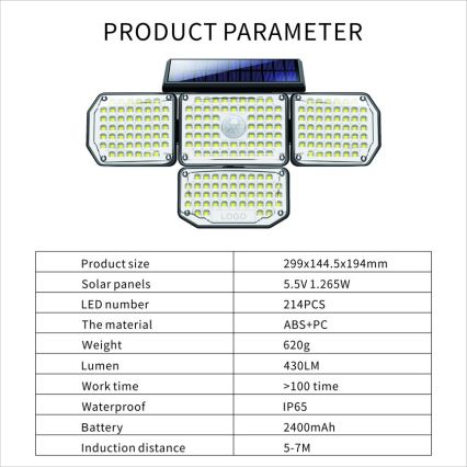 Soldrevet LED væglampe med sensor LED/5W/5,5V IP65