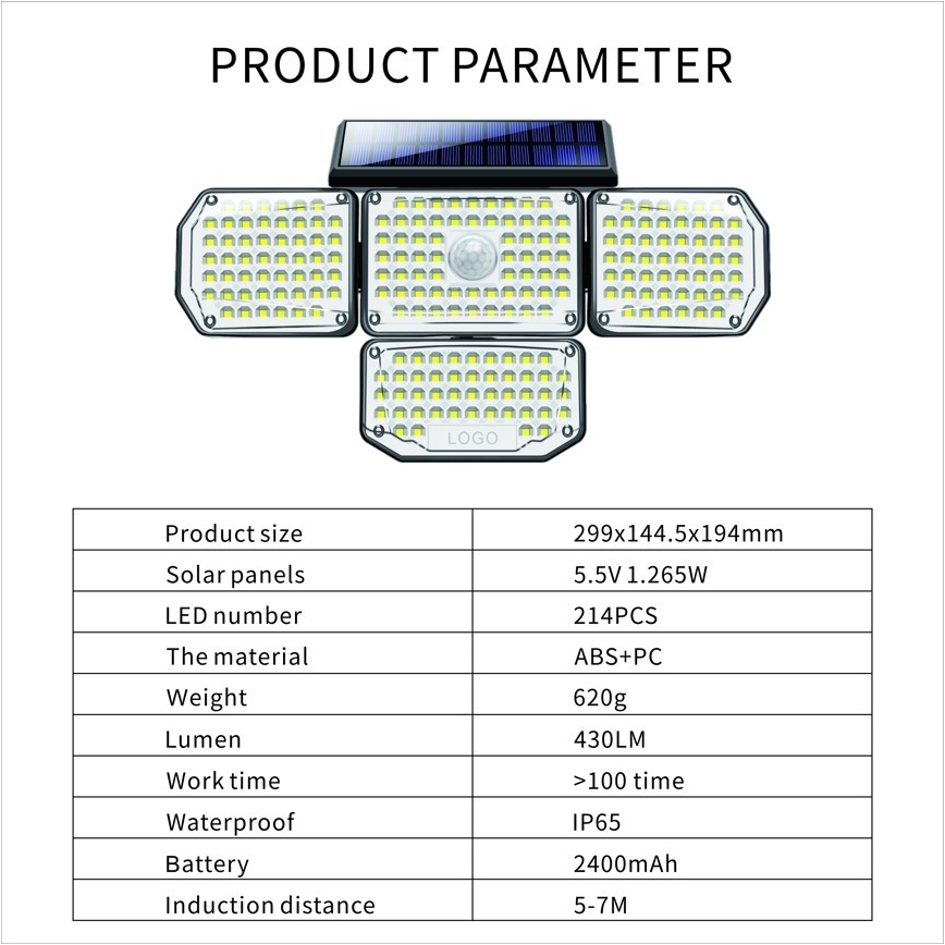 Soldrevet LED væglampe med sensor LED/5W/5,5V IP65 2400 mAh