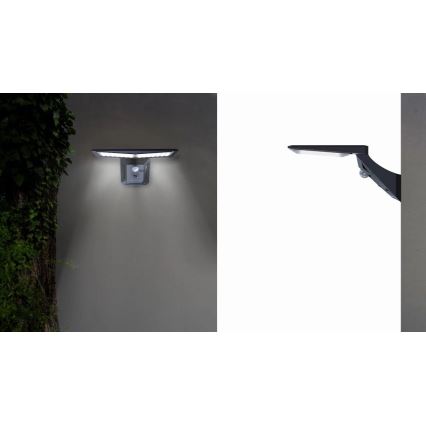Soldrevet LED væglampe med sensor LED/2,6W/5,5V IP65 1800 mAh sort