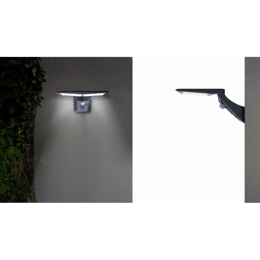 Soldrevet LED væglampe med sensor LED/2,6W/5,5V IP65 1800 mAh sort