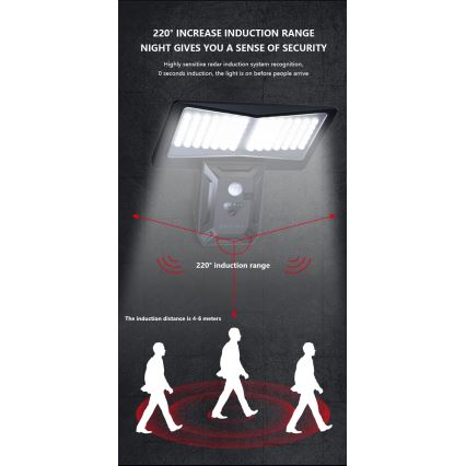 Soldrevet LED væglampe med sensor LED/2,6W/5,5V IP65 1800 mAh sort