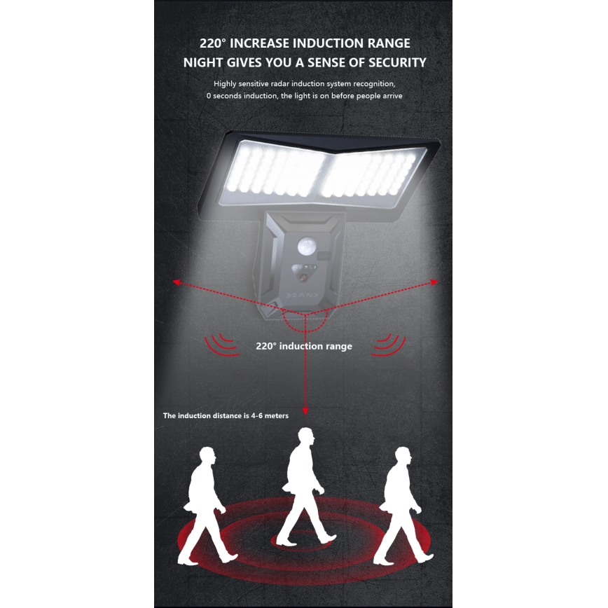 Soldrevet LED væglampe med sensor LED/2,6W/5,5V IP65 1800 mAh sort