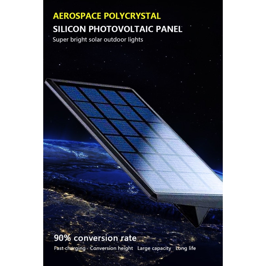 Soldrevet LED væglampe med sensor LED/2,6W/5,5V IP65 1800 mAh sort