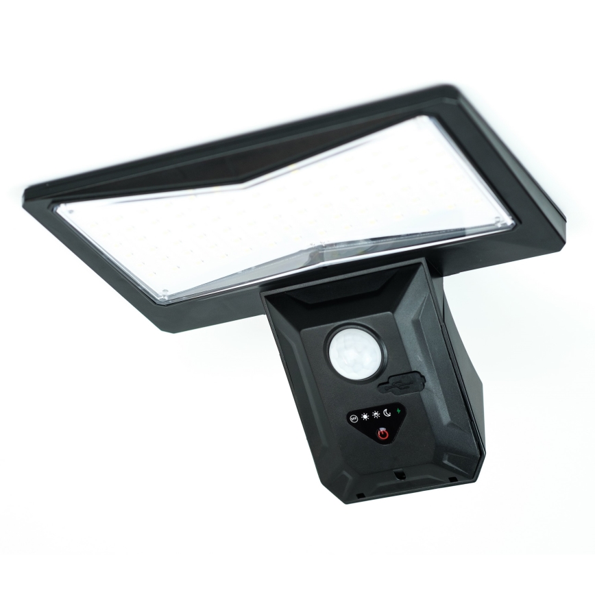Soldrevet LED væglampe med sensor LED/2,6W/5,5V IP65 1800 mAh sort