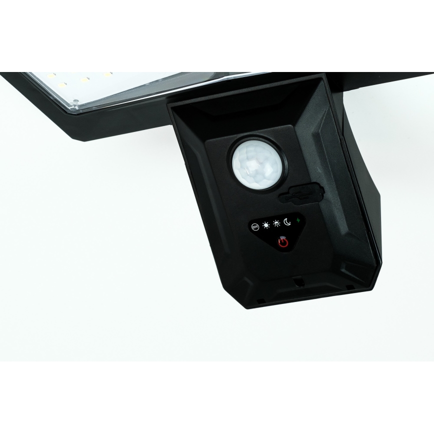 Soldrevet LED væglampe med sensor LED/2,6W/5,5V IP65 1800 mAh sort