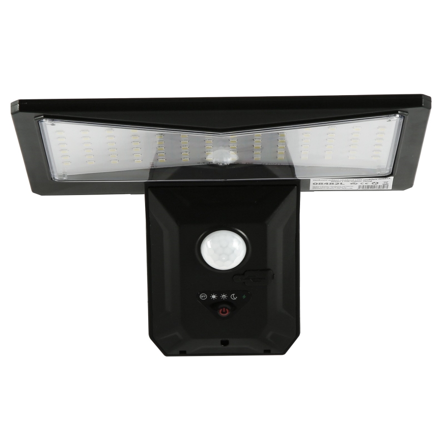Soldrevet LED væglampe med sensor LED/2,6W/5,5V IP65 1800 mAh sort