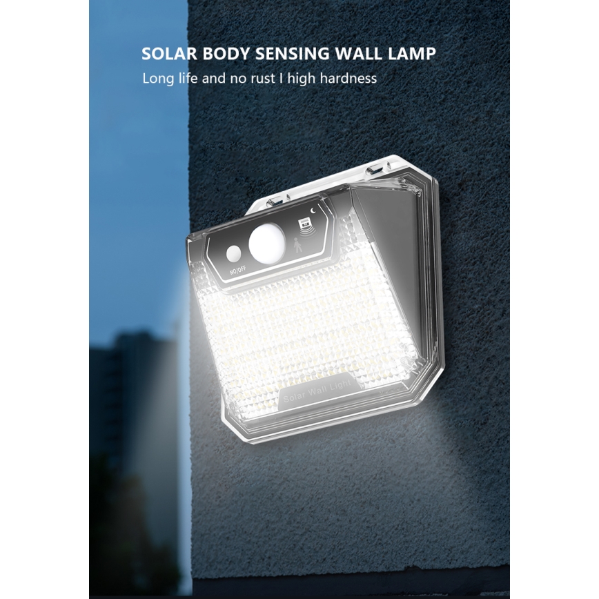 Soldrevet LED væglampe med sensor LED/3W/5,5V IP65 1200 mAh