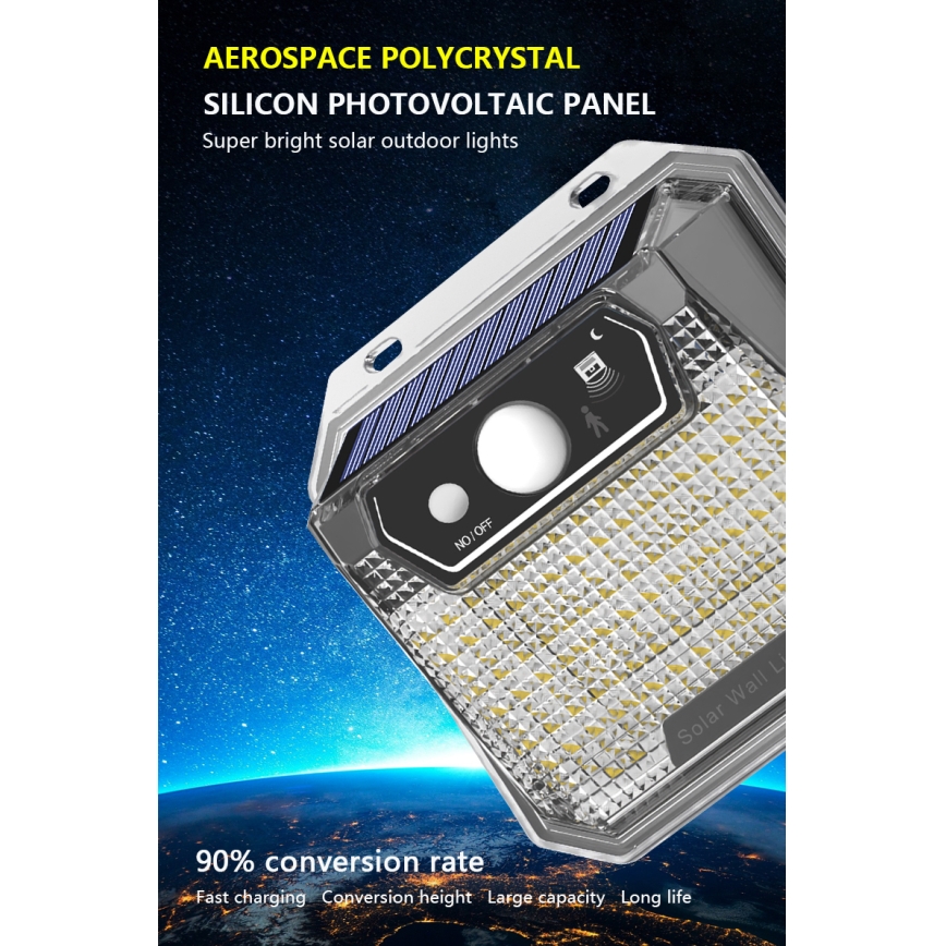 Soldrevet LED væglampe med sensor LED/3W/5,5V IP65 1200 mAh