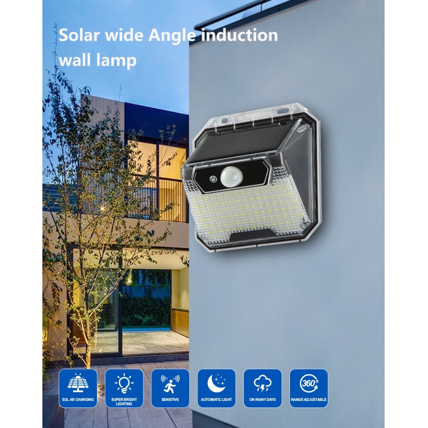 Soldrevet LED væglampe med sensor LED/3W/5,5V IP65 1200 mAh